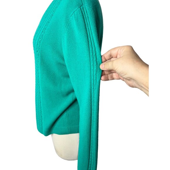 Classic Elements Women’s sweater size large (14-16) Green sequins cable knit - Picture 13 of 14